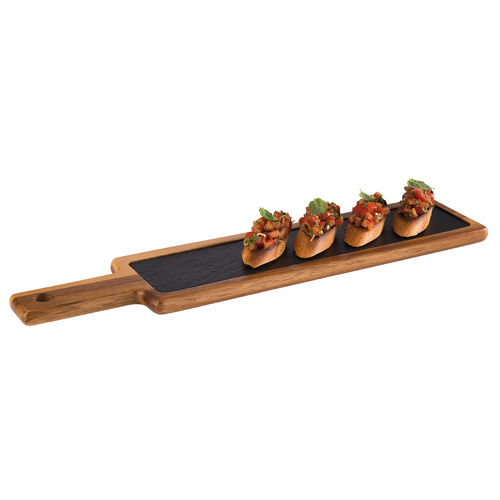 Acacia Wood Serving Board with Slate Tray Inset 43x12cm