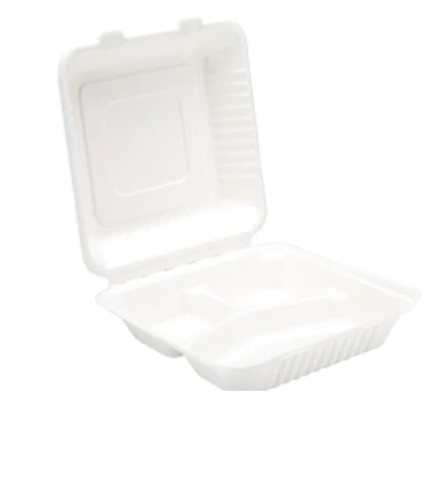 Bagasse 3 Compartment Hinged Lunch Box 9