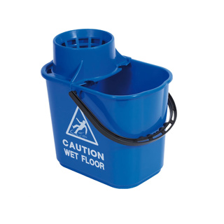 Mop Bucket 15lt Plastic Blue w/safety sign