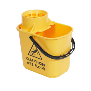 Mop Bucket 15lt Plastic Yellow w/safety sign