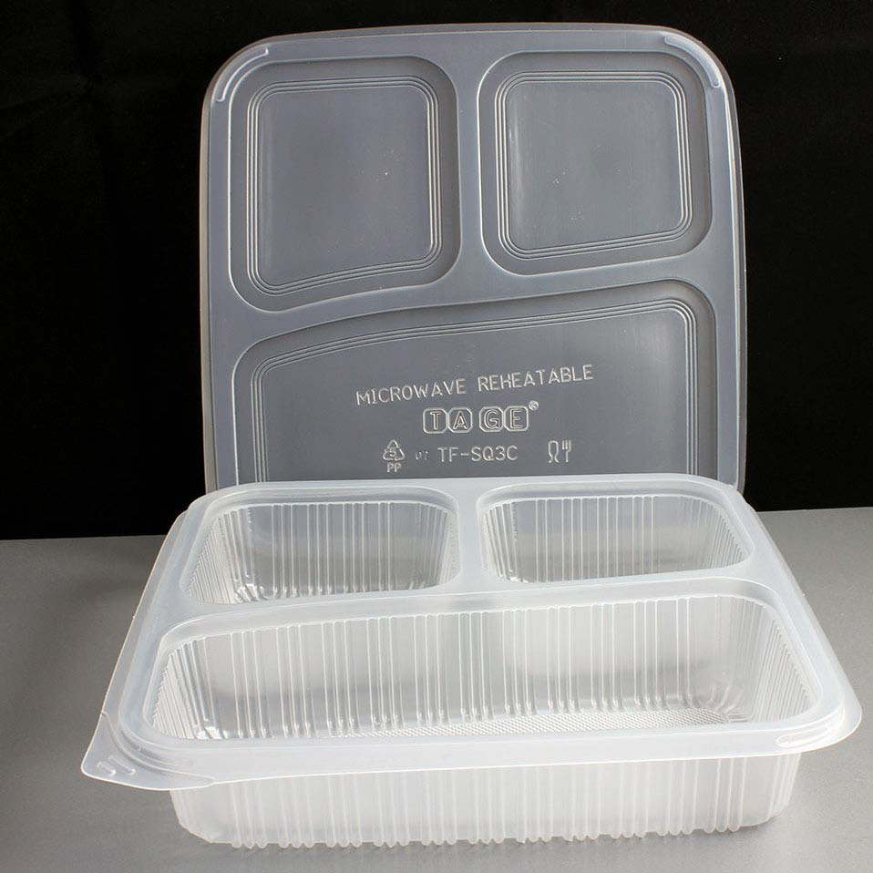 Container Clear 3 Compartment Sq & Lid Microwavable